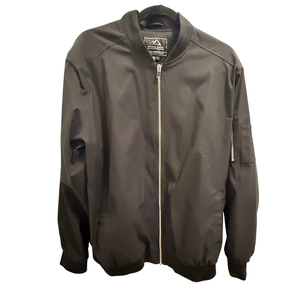 Outdoor Jacket Mens Black Bomber Full Zip Lightweight Utility‎ Jacket Size L